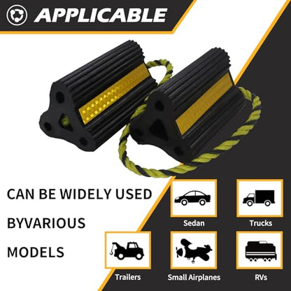 Wheel Chocks [1pair/2pack with Rope] for RV Trailer Camper Truck Car and Aircraft, Versatile Heavy Duty Rubber Wheel Chocks Block with 3 Reflective Strips, Tire Wheel Immobilizers & Chocks - size: 160B-1pair2pack