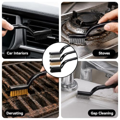 Car Detailing Pick Set 12 PCS Black Plastic Scraper Crevice Cleaning Tool | Automotive Interior Supplies, 9 Non Scratch Spudger Kits & 3 Wire Nylon Brass Brush Pack for Deep Automotive Gaps
