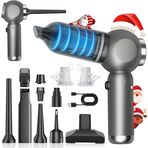 6 in 1 Mini Car Vacuum Cleaners, 20000PA Portable Vacuum for Car,120W High Power Hand Held Vacuum Cordless and Air Duster for Home, Office, Pet - color: Grizzle