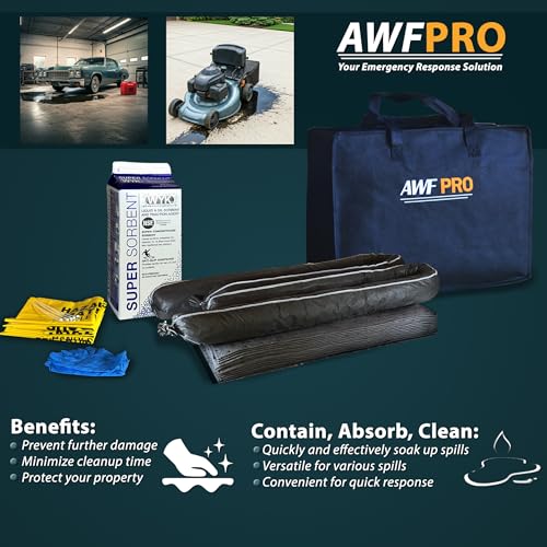 AWF PRO Portable Economy Universal Spill Kit, 25 Pieces | Perfect for Trucks, Restaurants, Vehicles, & Homes, Includes Durable Storage Bag, Sorbent Socks & Pads, & Accessories - size: Economy Spill Kit
