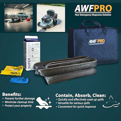 AWF PRO Portable Economy Universal Spill Kit, 25 Pieces | Perfect for Trucks, Restaurants, Vehicles, & Homes, Includes Durable Storage Bag, Sorbent Socks & Pads, & Accessories - size: Economy Spill Kit