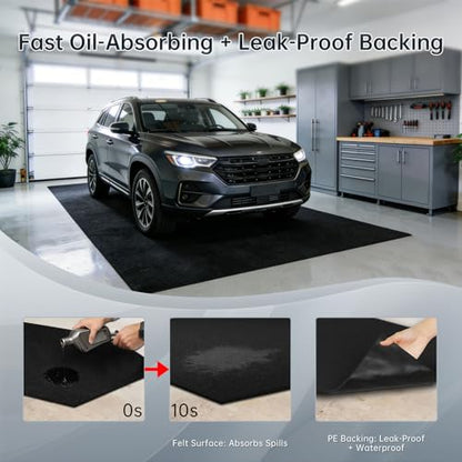 7'4"x17' Oversized Garage Floor Mat – Oil Absorbent & Leak-Proof PE Backing, Heavy Duty Full Coverage Protector for Full-Size Trucks SUVs RVs, Trimmable Non-Slip - size: 7'4" x 17'