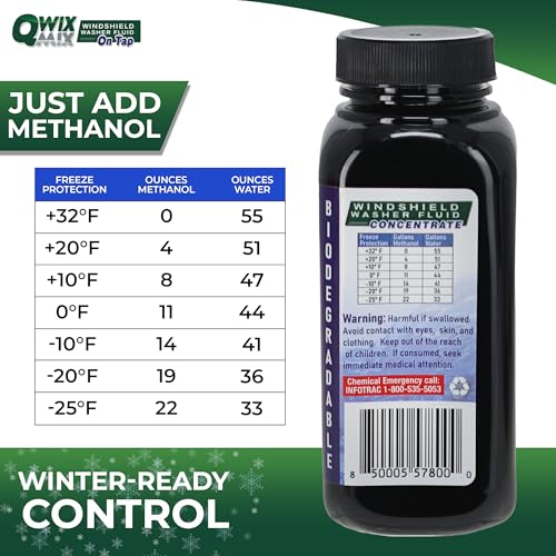 Qwix Mix Windshield Washer Fluid Concentrate, 1 Bottle Makes 55 Gallons - 100% Biodegradable Grime & Dirt Remover, Superior Commercial Grade Glass Cleaner, Single - color: Blue