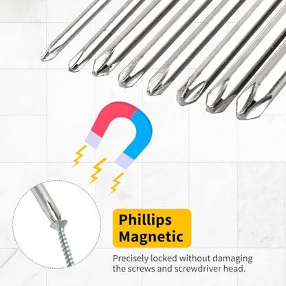 8 Pcs Phillips Screwdriver Bit Set,1/4 Inch Hex Shank 4 Inch Long S2 Steel with Magnetic, Impact Tough Screwdriving Power Bits - style: Phillips(8-Size)