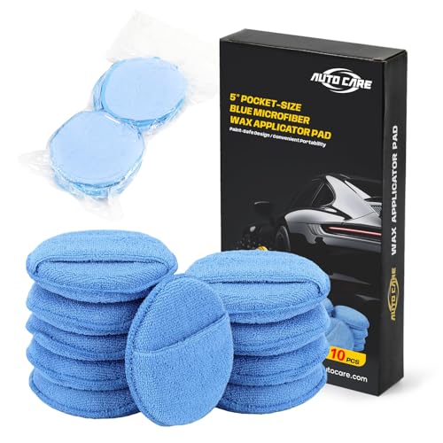 Microfiber Wax Applicator, AutoCare Ultra-Soft Microfiber Wax Applicator Pads with Finger Pocket Wax Applicator for Cars Wax Applicator Foam Sponge (Blue, 5" Diameter, Pack of 10)
