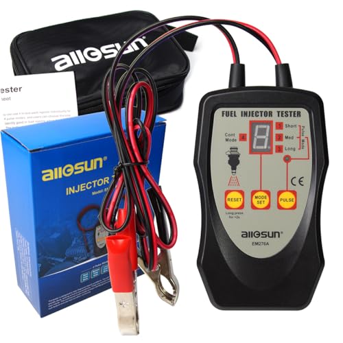 allsun Fuel Injector Tester & Cleaner 4 Pulse Mode Diagnostic Tool with Mode-Lock, Universal 12V Autom Injector Tester Kit, LED Indicator Quick Test Stuck/Leaking/Burnt Injectors for Gasoline Only