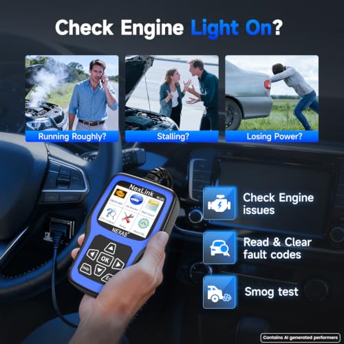 NEXAS NL101 OBD2 Scanner with Battery Tester for All US Vehicles Since 1996 | Check Engine Code Reader, Car Diagnostic Scanner with Live Data, Freeze Frame, I/M Readiness, Read and Clear Fault Codes - color: black