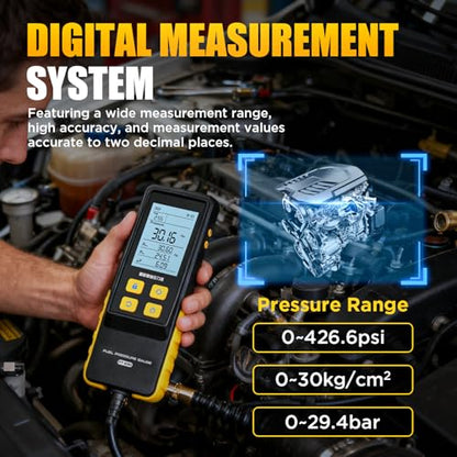 PT630 Fuel Pressure Gauge Digital Fuel Pressure Tester Kit 0-426.6 PSI Digital Display Automotive Tool for Motorcycle Car Truck Automotive Fuel Pressure Tester