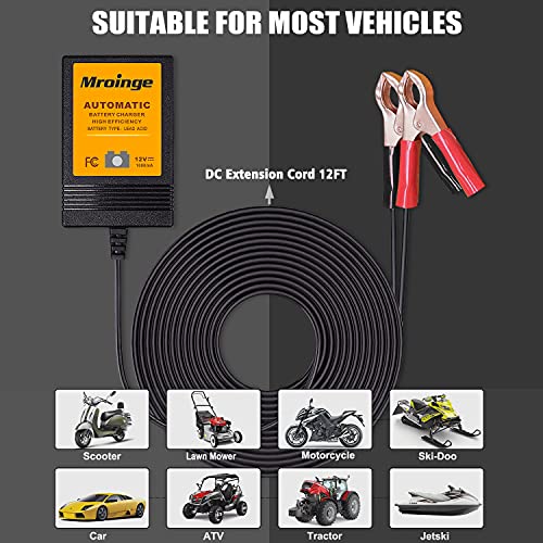 Trickle Charger, Mroinge 12V 1000mA Smart Battery Charger & Maintainer and Automatic Float Charger for Motorcycle, ATV, Lawnmowers and More. [2-Pack]