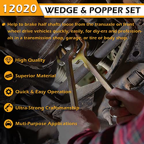 12020 Axle Popper Kit CV Axle Removal Tool CV Axle Wedge and Popper Set For Common CV Axles, Transaxles & Transmissions, Use to Break Half Shafts Loose from Transaxle, Fix Damaged CV Joints, 2 pcs