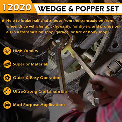 12020 Axle Popper Kit CV Axle Removal Tool CV Axle Wedge and Popper Set For Common CV Axles, Transaxles & Transmissions, Use to Break Half Shafts Loose from Transaxle, Fix Damaged CV Joints, 2 pcs