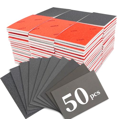 50 PCS Sanding Sponge Assortment, 180-3000 Grit Sandpaper Assortment, Hook & Loop Sanding Block for Wood, Metal, Drywall, Furniture Polishing - Dry Wet Sanding Paper for Smooth Finishing - color: 180-3000 Grit