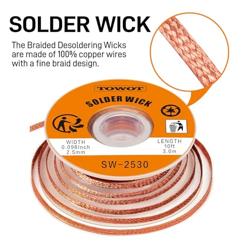 TOWOT 10ft Solder Wick Braid & No-Clean Soldering Flux Paste (10cc) - Desoldering Kit for Electronics Repair, PCB, Circuit Board Rework - style: 10ft+10cc