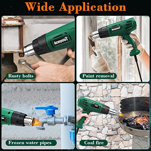 Heat Gun, Heavy Duty Hot Air Gun Kit Dual Temperature Settings 572℉~932℉ (300℃-500℃), Overload Protection with 4 Nozzles for Crafts, Shrink Wrapping/Tubing, Paint Removing, Epoxy Resin - color: Green