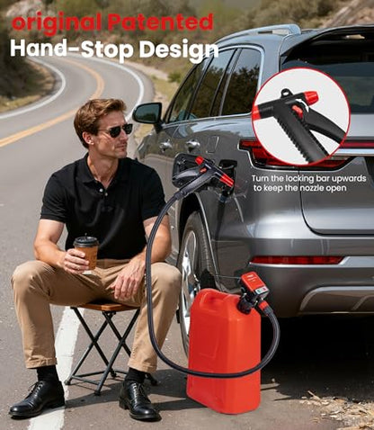 3.2GPM Battery Powered USB Charging Fuel Transfer Pump with Hand Shut Off Nozzle, 51" Long Hose, 4 Adapters, Portable Gas Pump Ideal For Gasoline, Diesel, Kerosene Transfer - color: 3.2 GPM With Hand Nozzle