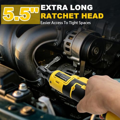 3/8" Electric Ratchet Wrench, Compatible with DEWALT 20V MAX Batteries | 74 Ft-Lbs Brushless Cordless Ratchet, Variable Speed Power, Tool with 1/2" & 1/4" Adapters, Battery and Charger Not Included - size: Standard