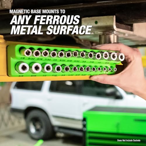 OEMTOOLS 22485 3-Pc Magnetic Socket Organizer, SAE Magnetic Socket Holder, Socket Holders for 68 Deep and Shallow Sockets, Socket Holders 1/4, 3/8, 1/2 Inch Sizes - style: 3Pc Green