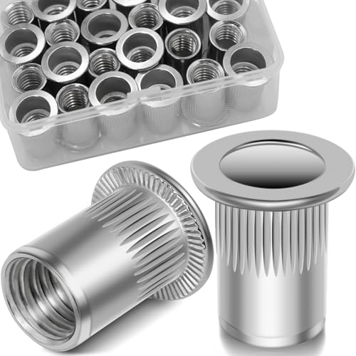 3/8''-16 UNC Rivet Nut, 28Pcs 304 Stainless Steel Flat Head Rivnut Threaded Insert Nutsert - color: Silver, size: SAE 3/8"-16 - 28 Pcs