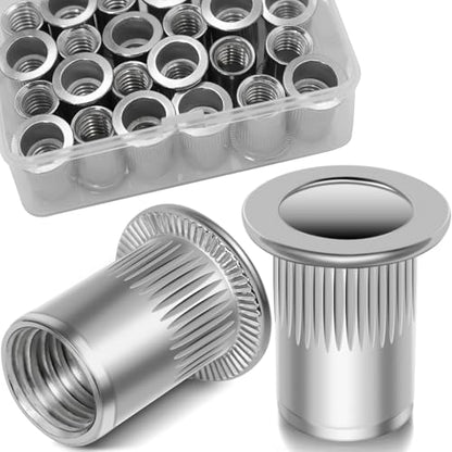 3/8''-16 UNC Rivet Nut, 28Pcs 304 Stainless Steel Flat Head Rivnut Threaded Insert Nutsert - color: Silver, size: SAE 3/8"-16 - 28 Pcs