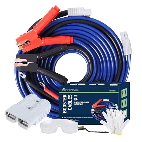 SAFEMATE 2/0 Gauge 30 FT Heavy Duty Jumper Cables - 1500Amp Booster Jumper Cable for Car, SUV and Trucks Battery - Quick Connect, Blue - size: 2/0 Gauge - 30 Ft