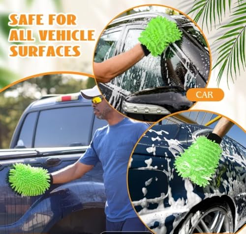3-Pack Premium Microfiber Car Wash Mitt & Dusting Gloves – Ultra Absorbent, Scratch-Free & Lint-Free Cleaning Mitts for Car, Home, Interior & Household Use. Super Soft Multipurpose Cleaning Set