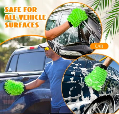 3-Pack Premium Microfiber Car Wash Mitt & Dusting Gloves – Ultra Absorbent, Scratch-Free & Lint-Free Cleaning Mitts for Car, Home, Interior & Household Use. Super Soft Multipurpose Cleaning Set