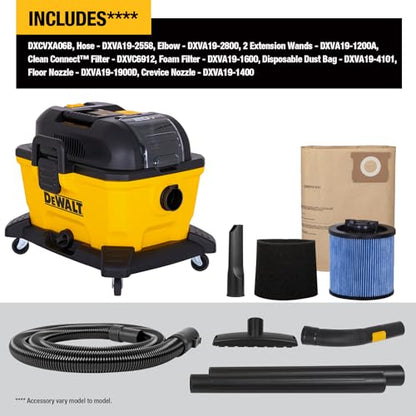 DEWALT 20V MAX Cordless Wet Dry Shop Vac 6 Gallon, Portable Vacuum Cleaner with Powerful Suction, Blower Function, On-Board Storage, Jobsite & Garage Vacuum, Tool Only, DXCVXA06B