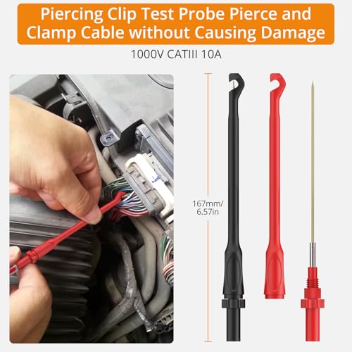 Neoteck 17PCS Multimeter Automotive Test Leads Wire Piercing Clip Puncture Probes Replaceable Gold-Plated Multimeter Probes 4mm Banana Plug Extension Test Cable Set