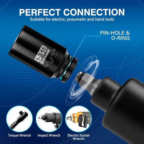 1/2" Drive x 1-3/16 Inch Deep 6PT CR-MO Impact Socket for Removing Axle nut | SAE Socket,6-Point Radius Corner Design,Two Size Markings,Square Chamfered Opening,For Removal of Axle Nut - size: 1-3/16 Inch, style: 1/2" Drive Deep Socket