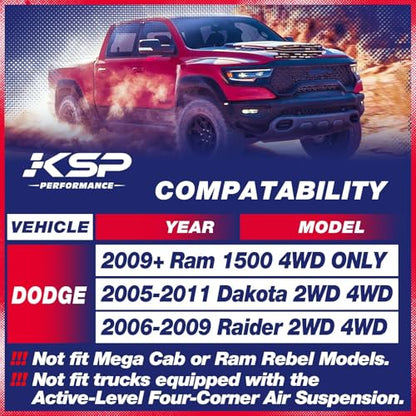 KSP 2in Front Lift Kits for Ram 1500 2009-2026, 2" Leveling Lift Kit for 2009-2026 Dodge Ram 1500 4WD, 2005-2011 Dakota 2WD 4WD, Aluminum Suspension Level Kit CNC Strut Spacers For Pick Up - size: 2"F, style: Front