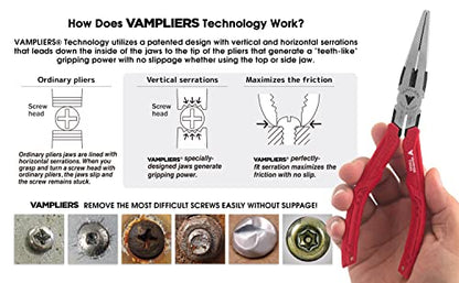 VAMPLIERS 7.5" Stripped Screw Extractor Needle Nose Pliers. Made in Japan. Time-Saving Long Nose Screw Removal Plier for Removing Damaged Fasteners in Confined Spaces. - style: 7.5" Long Nose Pliers