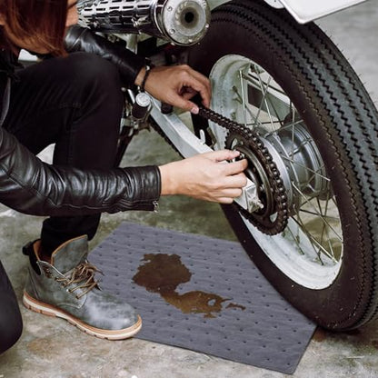 E-SDS 100 Pcs Oil Absorbent Pads 13"x10" Heavy Duty Oil Spill Mat for Garage Workshop & Kitchen, Absorbing Oil, Grease, Coolant Fast (Gray)