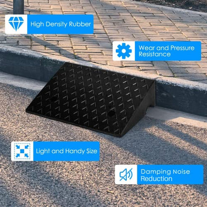 2PCS Rubber Car Curb Ramps, Portable Lightweight Threshold Ramp Set Heavy Duty Loading Ramp Slope Motorcycle Pad for Driveway, Sidewalk, Loading Dock (5" Rise) Black