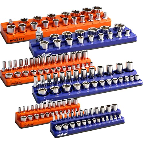 HORUSDY 6-Piece Magnetic Socket Organizer Set, 1/4", 3/8", 1/2" Drive Holders for 143pcs, Magnetic Trays for Socket Storage - style: 6-Piece Magnetic Socket Organizer Set