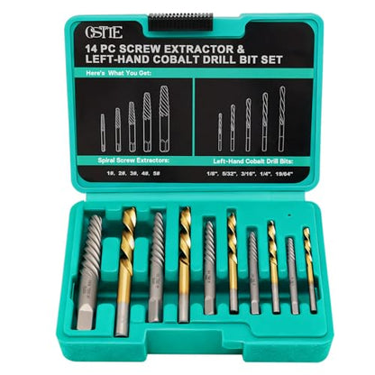 Screw Extractor Set with Left Hand Drill Bits 14Pcs | 35# Cr-Mo & 6542 HSS, Removes Stripped Screws & Broken Bolts, Easy Out Tool, for Automotive & Home Repair