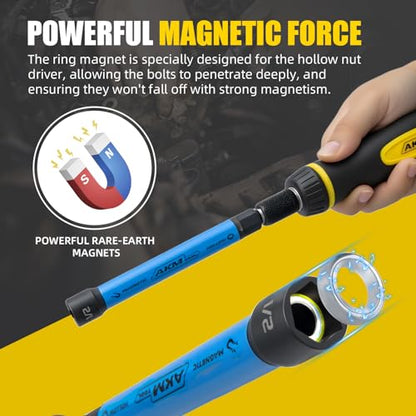 6 PCS Hollow Nut Driver Set, Magnetic nut driver set, Hollow Shaft Nut Driver Set, SAE, Color Coded, Hex Sizes, 1/4 to 9/16-Inch, Nut Setter, Hollow Nut Driver with 5-Inch Extended Reach - size: 6 PCS Hollow Magnetic Nut Driver Set