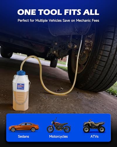 OMT 1L Brake Bleeding Tool Kit With 30ml Extractor For Solo Auto Service | Hands-Free Caliper Flush; 27-Inch Transparent Hose; Steel Mounting Chain; Durable Aluminum Cap; DIY Motorcycle Mechanics