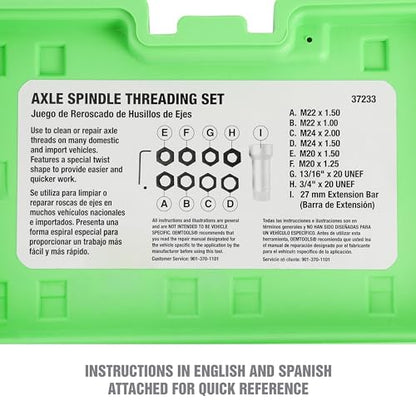 OEMTOOLS Axle Spindle Rethreading Tool Kit for Damaged Axle Spindles | Thread Repair Kit, Metric and SAE Thread Chaser Kit for Universal Fit, Green Storage Case Included
