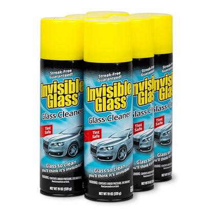 Invisible Glass 91164-6PK Premium Aerosol Glass Cleaner Spray for Car Windshields and Windows, Automotive and Home Window Cleaner, Streak-Free, Ammonia-Free, Tint-Safe – 19 oz (Pack of 6) - size: 19 Ounce (Pack of 6)