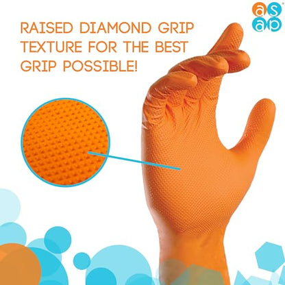 ASAP T-grip Orange Nitrile Gloves Disposable Latex Free 8 Mil, Raised Textured Grip Powder Free, Mechanic & Safety - size: Large (Pack of 50), style: Box of 50
