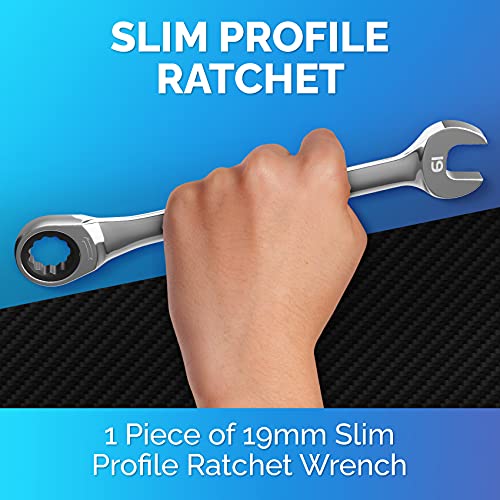 Ratcheting Wrench - Slim Profile - Ratchet Wrench, 19 mm Wrench Set - size: 19 mm