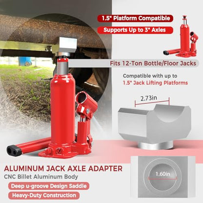 Bottle Jack Saddle for 3 Inch and 4 Inch Round Axle Tube, Soild Aluminum Jack Axle Lifting Platform, Suitable for 12-Ton Bottle Jacks Steel Lifting Saddle