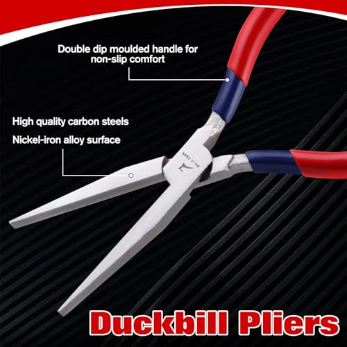 7 Inch Long Flat Nose Pliers Smooth Jaw Extended Head Duckbill | Clamping, Bending, Precision Jewelry Making, Beading Hobby Work Craft Supplies, Dip Plastic Handle - style: Smooth Jaws