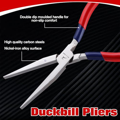 7 Inch Long Flat Nose Pliers Smooth Jaw Extended Head Duckbill | Clamping, Bending, Precision Jewelry Making, Beading Hobby Work Craft Supplies, Dip Plastic Handle - style: Smooth Jaws