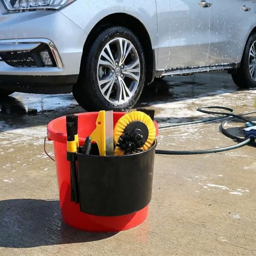 4 Pieces Detailing Bucket Organizer, Portable Bucket Tool Caddy with Drainage Holes, Multipurpose Auto Wash Tool Hanger Cleaning Accessory for Home, Garden, Ice Fishing, Universal Fit