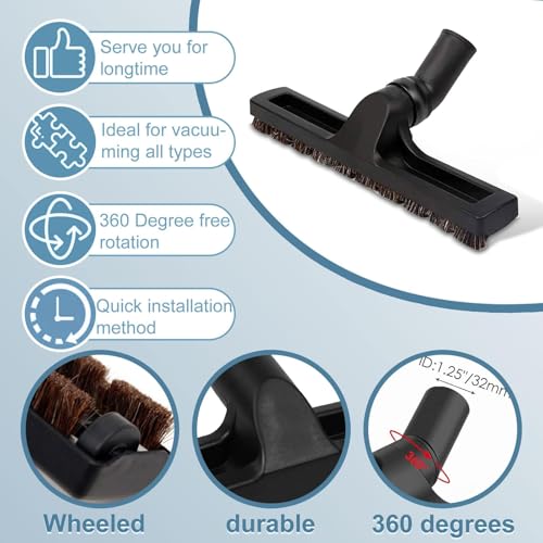 12 Pcs Universal Vacuum Attachment Kit, Vacuum Hose Adapter, 1-1/4" Vacuum Cleaners Accessories with Horse Hair Brush Extension Wand Wheeled Floor Brush Flexible Crevice Tool - size: 12 Pcs