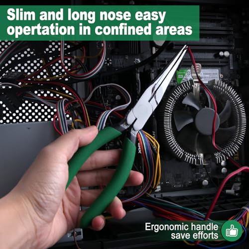 Long Nose Pliers 8" Needle Nose Pliers Straight Needle Nose | Wrench Handed Needle Nose Plier Tool Multi Functional Sharp Angle Pliers Tapered Jaw for Working in Automobile Maintenance - style: Needle Nose Pliers