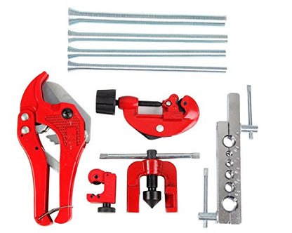Flaring Tool Set (9 Piece - Professional Grade) Heavy Duty Brake Line Flaring Tool Kit and Swage Tool, Flare Tool with Tubing Straightener or Cutter (Not a Double Brake Flaring Tool)