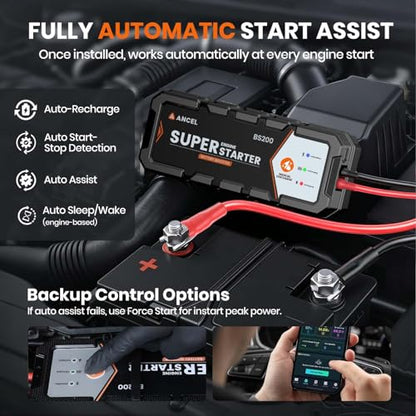 ANCEL BS200 Super Starter, Permanently Connected Jump Starter with Super Capacitor & Battery Protection System, Health Monitoring, 700A Start Assist for 3.0L Vehicles, -40°F to 176°F - color: Brilliant Black