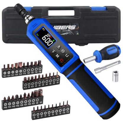 46 Pcs Digital Torque Screwdriver Set 1/4",0.8-53.2 LB.IN Adjustable Inch Pound Torque Screwdriver, Torque Wrench Screwdriver ±1% Accuracy, LCD with Buzzer & LED Alerts - size: 1/4" 0.8-53.2 LB.IN